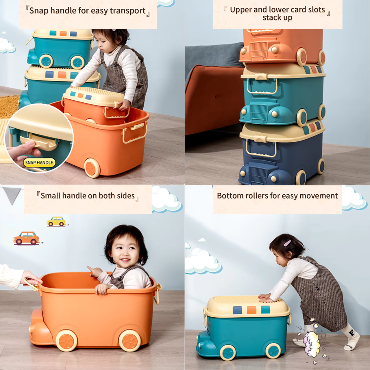 Large Kids Toy Box with Wheels – Rolling Storage Bin