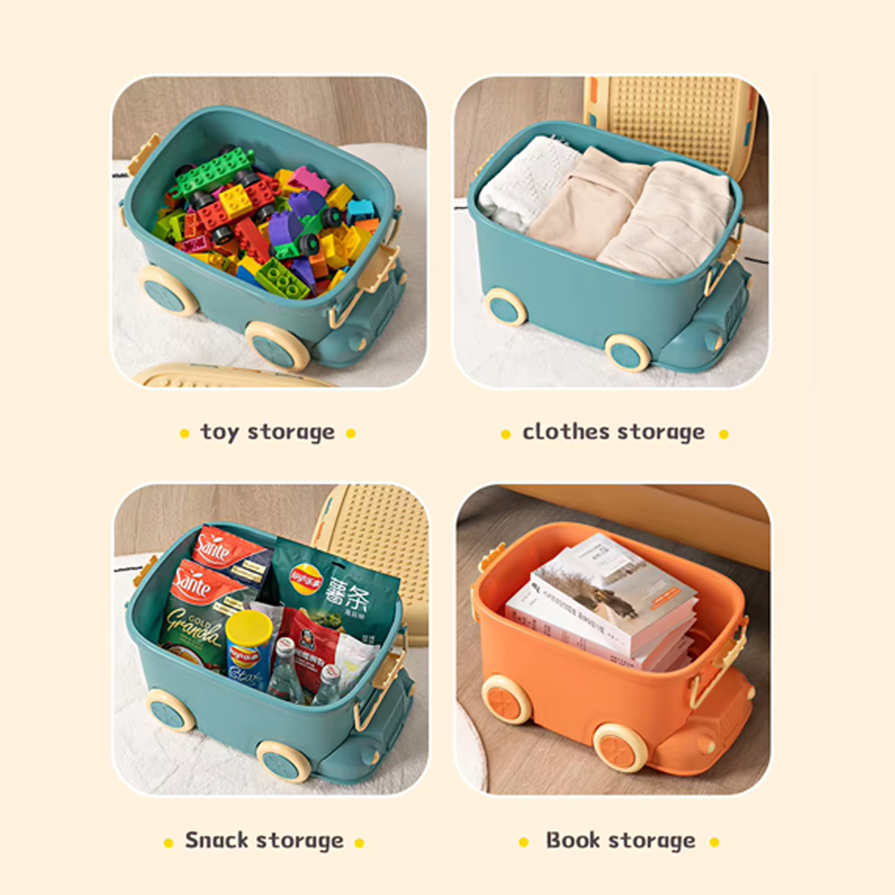 Large Kids Toy Box with Wheels – Rolling Storage Bin